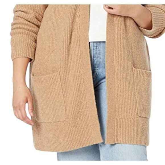 New Women Knit Cardigan Medium Camel Boucle Shaker Stitch Open Front Goodthreads - Picture 8 of 8
